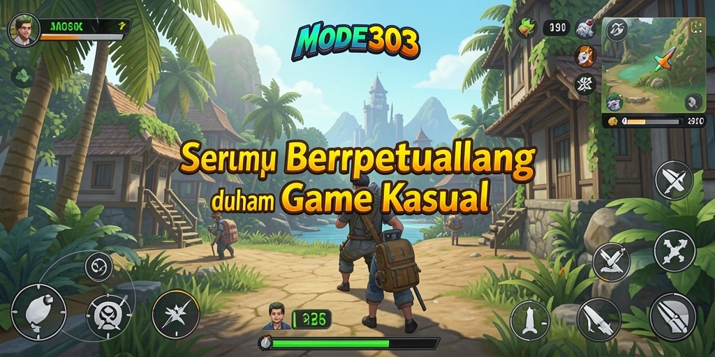 Screenshot utama MODE303 menampilkan aksi seru dalam gameplay kasual.