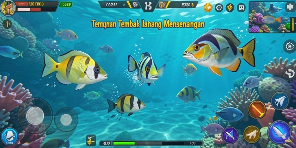 Screenshot ODDIGO menampilkan aksi seru menembak ikan.