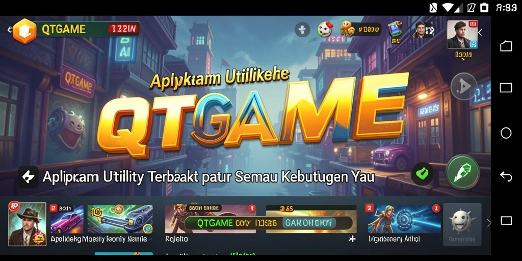 Tampilan utama QTGAME yang menampilkan antarmuka yang bersih dan fitur intuitif.