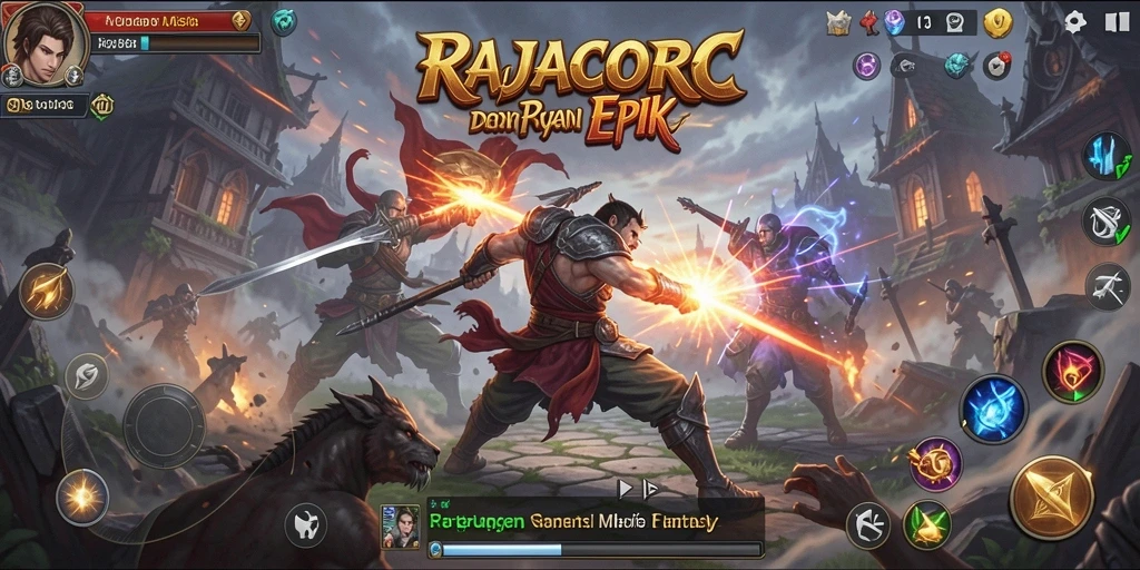 Tampilan gameplay seru di <strong>RAJACORC</strong> yang menunjukkan aksi pertempuran.