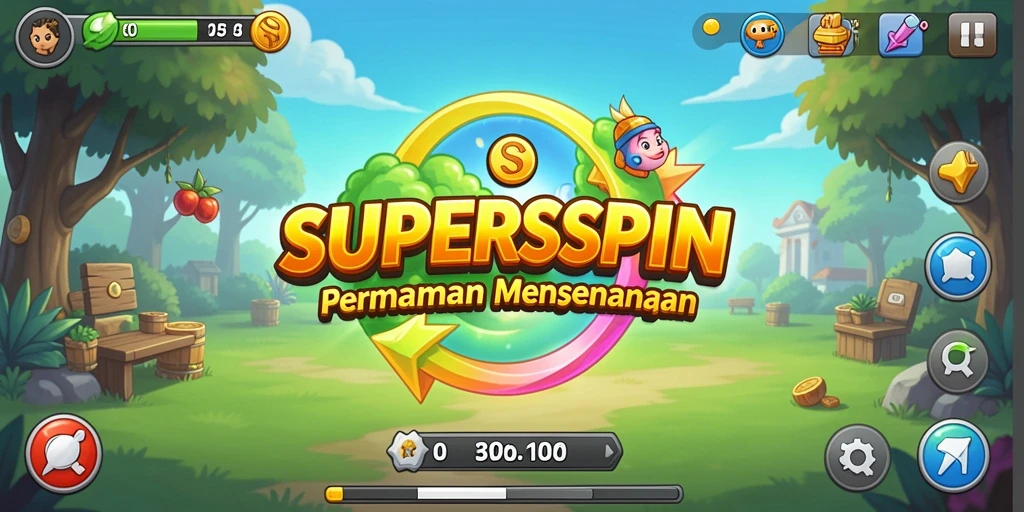 Tampilan gameplay SUPERSPIN yang menarik dan penuh warna.