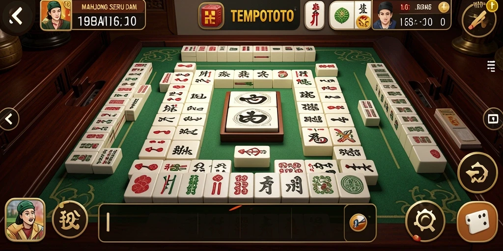 Tampilan gameplay TEMPOTOTO yang menampilkan keindahan ubin Mahjong.