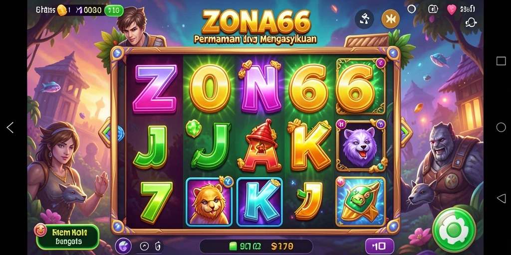 Tampilan gameplay ZONA66 dengan animasi slot yang menawan.